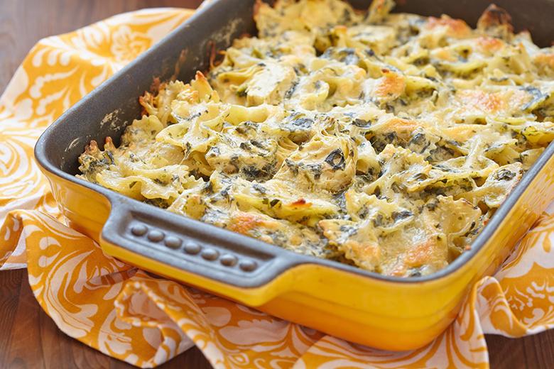 Gebackene Pasta mit Spinat