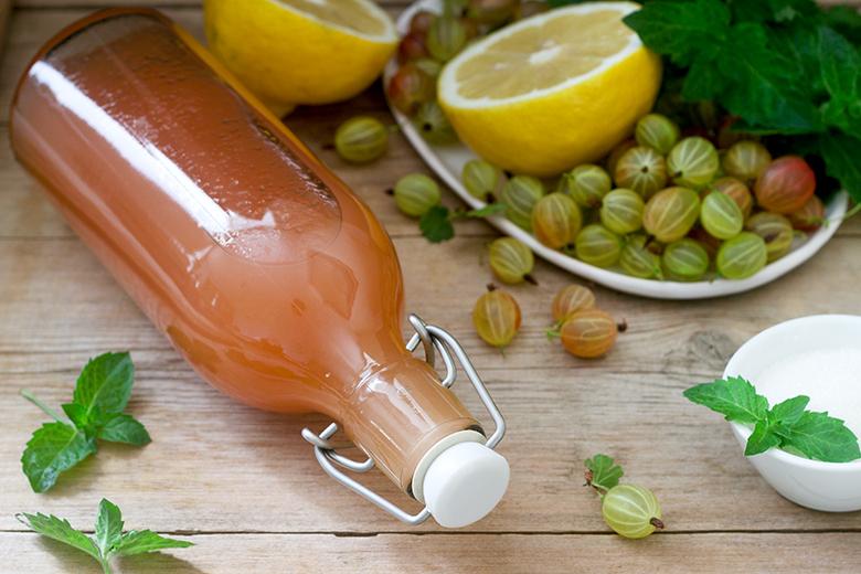 Stachelbeeren-Zitronen-Sirup mit Minze