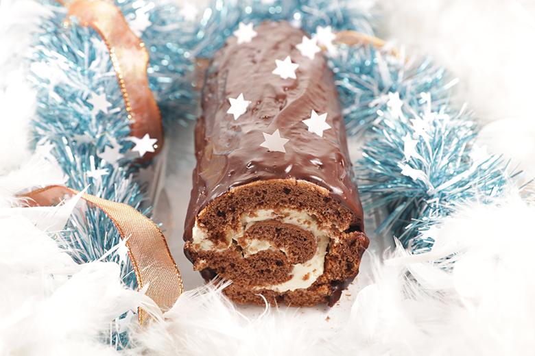 Bûche de Noël mit Vanillecreme