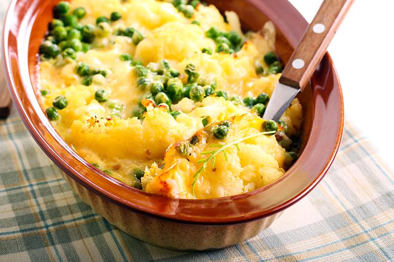 Blumenkohl-Erbsen-Gratin