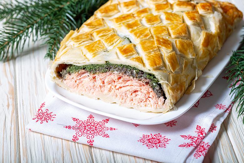 Lachs im Blätterteig mit Spinat