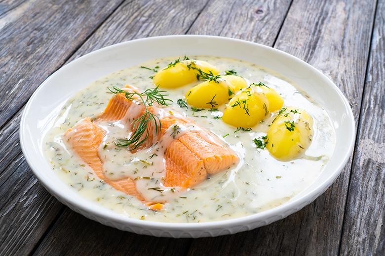 Gebratenes Forellenfilet in Dillsauce