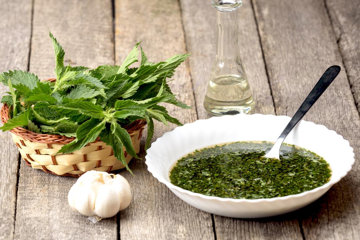 Brennnessel-Suppe mit Knoblauch