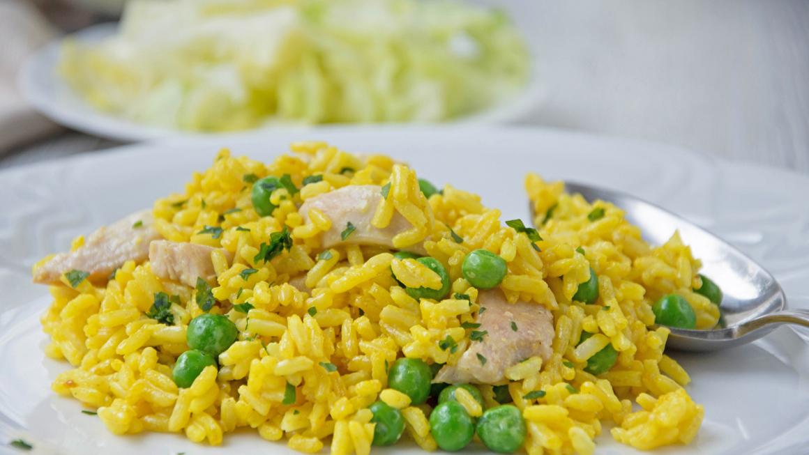 Poulet-Erbsen-Curryreis