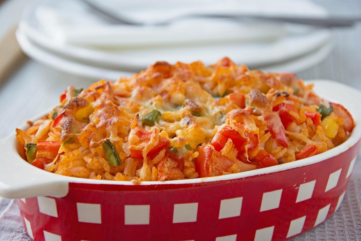 Peperoni-Reis-Gratin