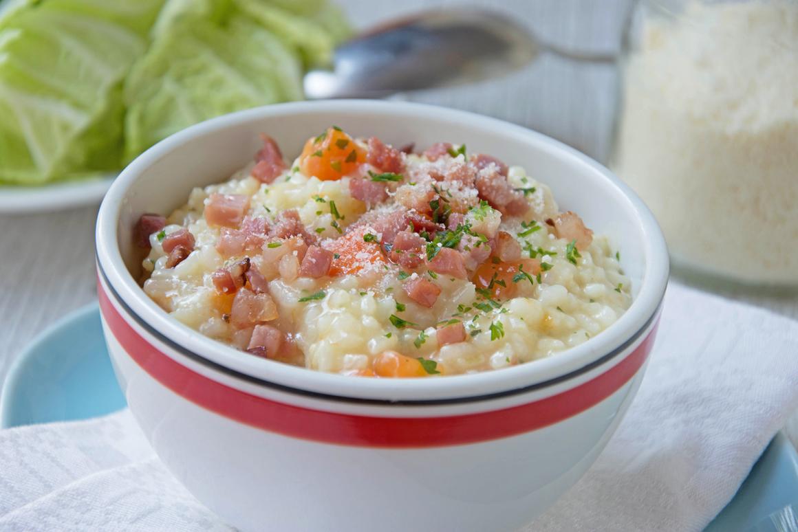 Kürbisrisotto mit Speck