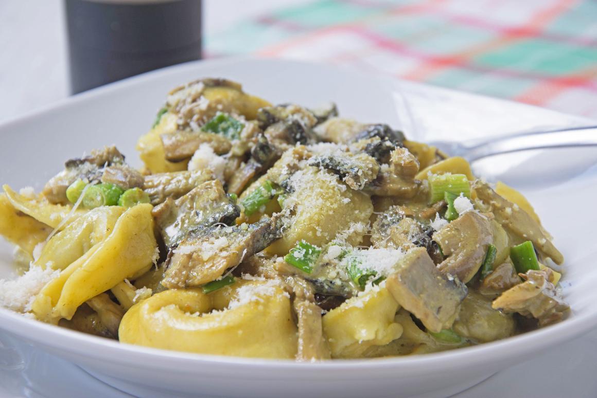 Tortellini an Curry-Champignon-Sauce