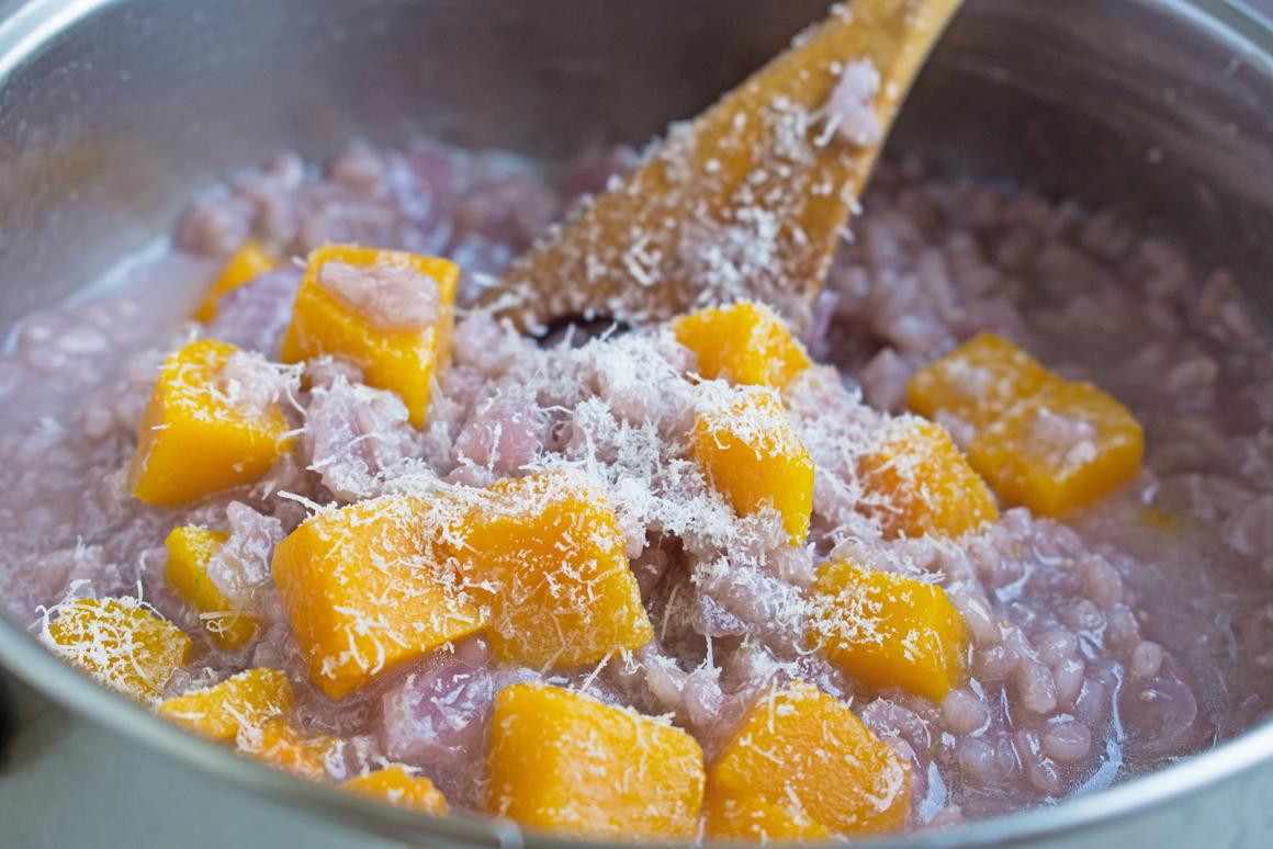 Kürbisrisotto mit Rotwein