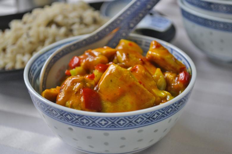 Poulet süss-sauer mit Reis