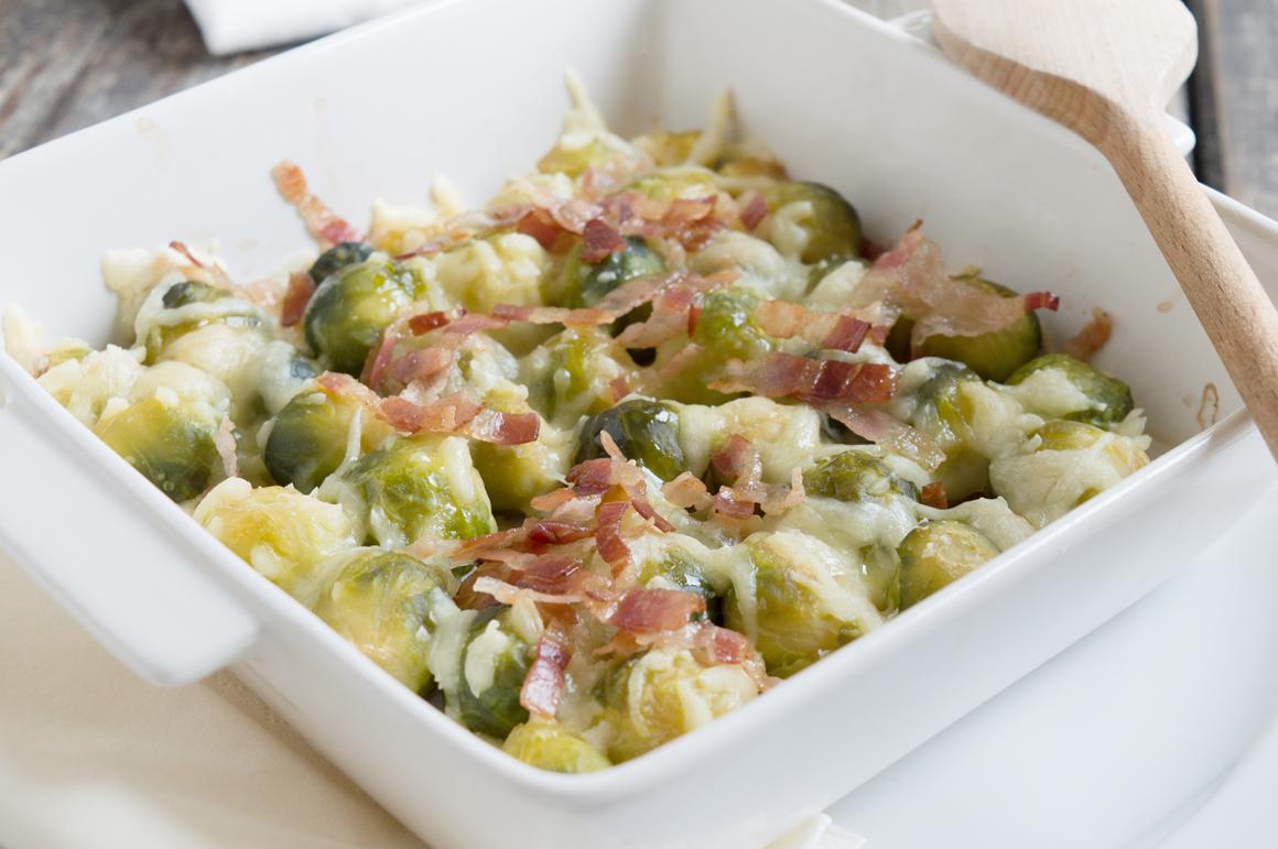 Rosenkohlauflauf mit Speck