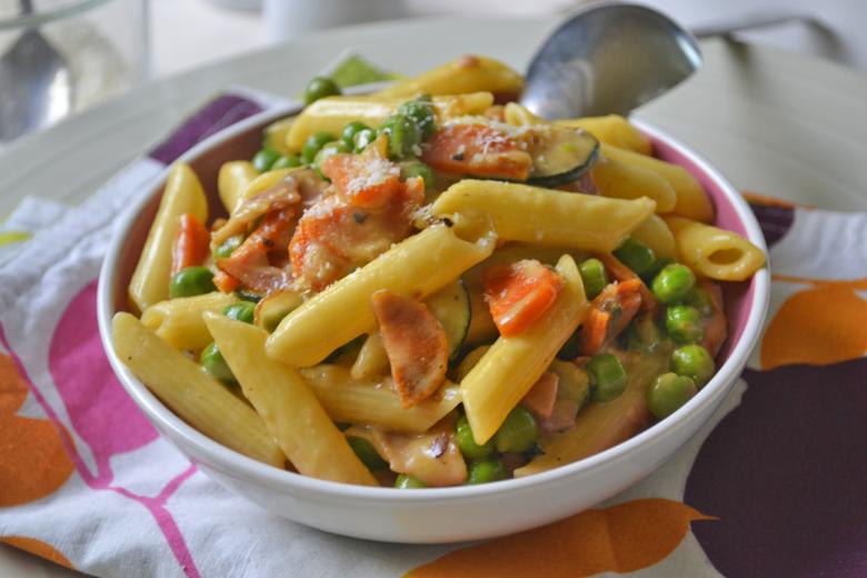 Pasta mit Gemüse-Erbsen-Sauce