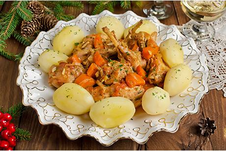 Flambiertes Kaninchenragout an Senfsauce