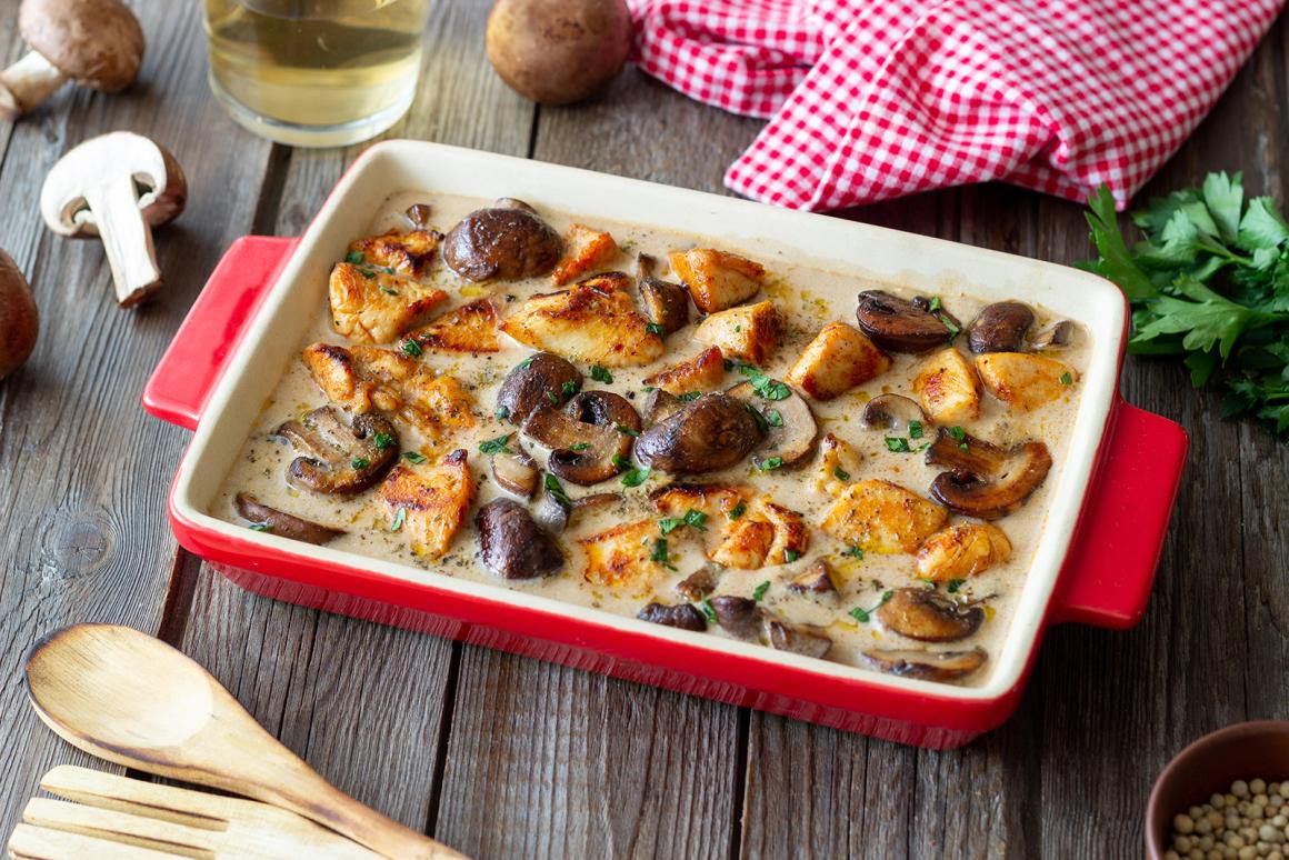 Gebratenes Poulet in Champignonsauce