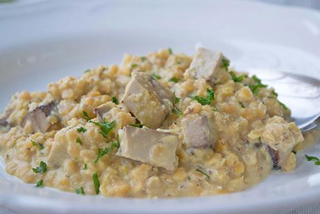 Linseneintopf an Pfeffer-Tofu